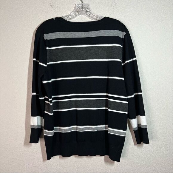 Cable & Gauge Womens Gray Black Button Up Cardigan Size XL Striped Crew Neck - Picture 6 of 7